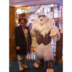 BIGGYMONKEY™ White Monster White Yeti Mascot Costume With Brown
