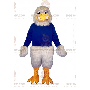 BIGGYMONKEY™ Gray Vulture Eagle Mascot Costume Dressed In Blue
