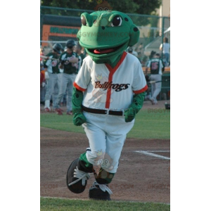 BIGGYMONKEY™ Maskotdräkt Grön groda i vit baseballdräkt -