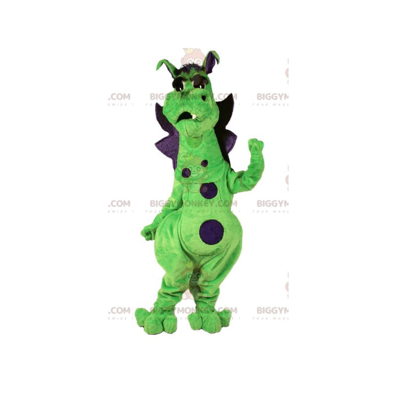 Simpatico e colorato costume da mascotte drago verde e viola Simpatico e colorato costume da mascotte drago verde e viola