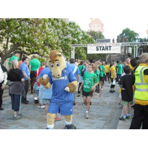 BIGGYMONKEY™ maskotkostume af solbrun og brun hest i blåt