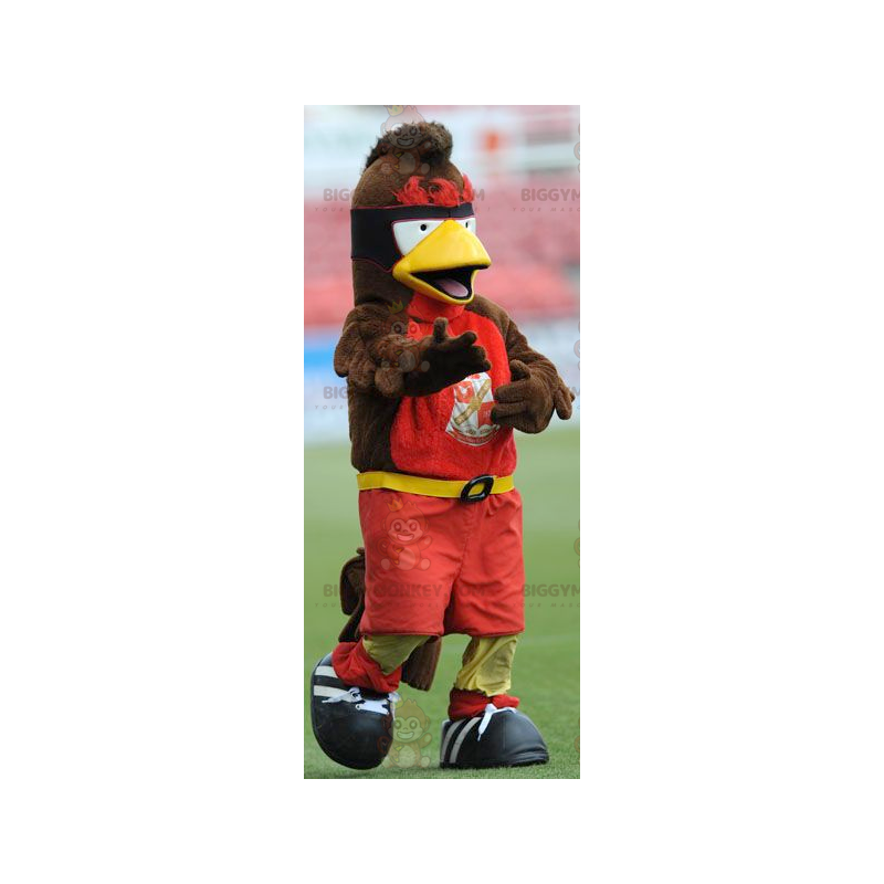 Bruin Geel Rood Vogel BIGGYMONKEY™ Mascottekostuum -