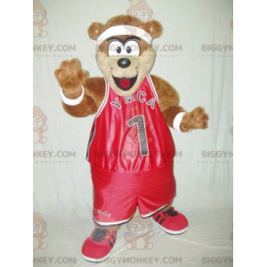 Καφέ στολή μασκότ Teddy BIGGYMONKEY™ με κόκκινα αθλητικά ρούχα - Μασκότ αρκούδας - BIGGYMONKEY_01812 - BiggyMonkey.com