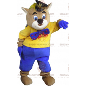 Traje de mascote de gato BIGGYMONKEY™ com kepi e gravata