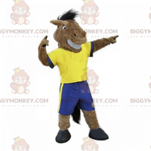 Traje de mascote de cavalo BIGGYMONKEY™ em roupas esportivas –