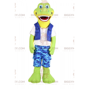 BIGGYMONKEY™ lächelndes Krokodil-Maskottchen-Kostüm in blauen