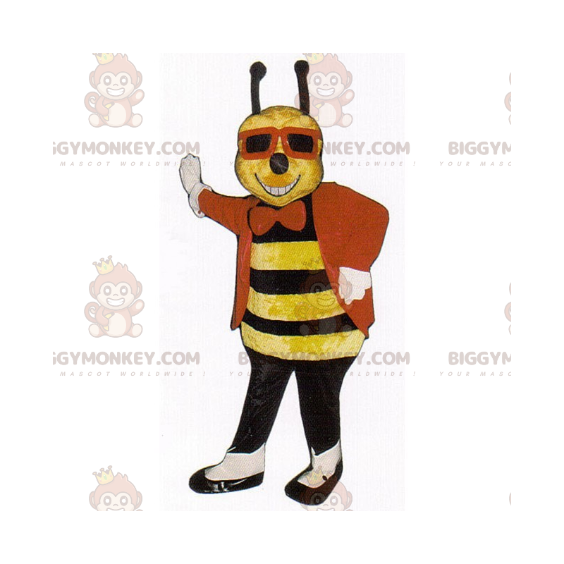 Bee BIGGYMONKEY™ Mascot Costume with Jacket and Black Glasses – Bee BIGGYMONKEY™ Mascot Costume with Jacket and Black Glasses –