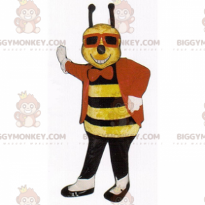 Traje de mascote Bee BIGGYMONKEY™ com jaqueta e óculos pretos –