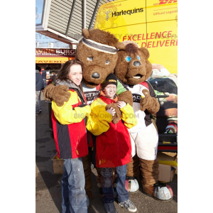 2 BIGGYMONKEY's bruine beer mascotte in sportkleding -