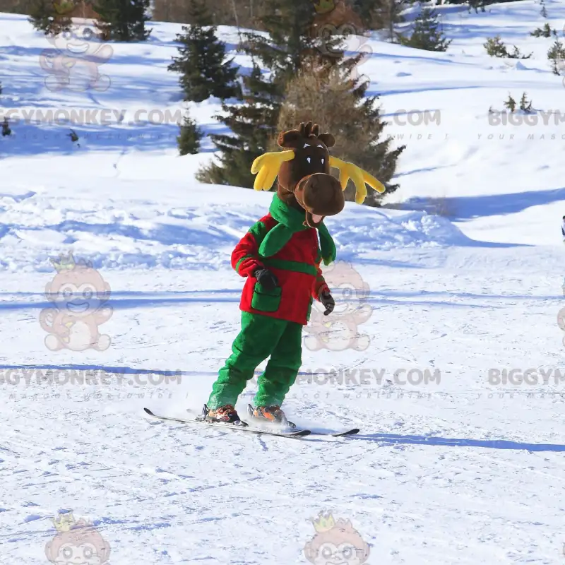 BIGGYMONKEY™ Mascot Costume Brown Reindeer with Yellow Antlers BIGGYMONKEY™ Mascot Costume Brown Reindeer with Yellow Antlers