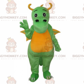 BIGGYMONKEY™ maskotdräkt av bedårande grön och gul drake med