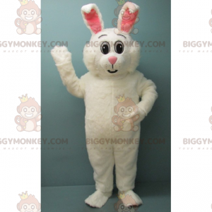 Traje de mascote de orelhas rosa de coelho branco fofo