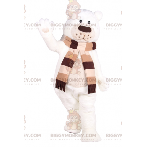 BIGGYMONKEY™ Cute Polar Bear Mascot Costume with Scarf -