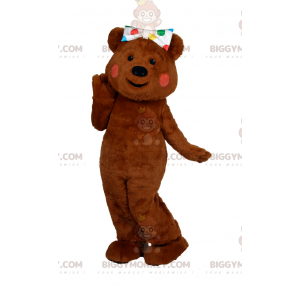 Traje de mascote de urso fofo BIGGYMONKEY™ com laço de bolinhas