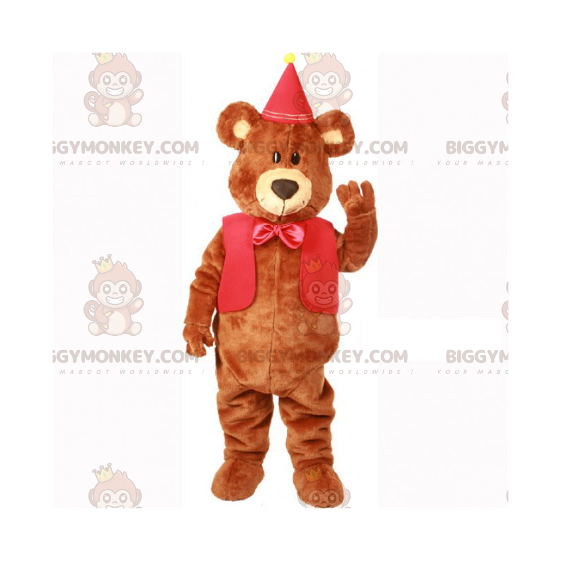 BIGGYMONKEY™ Söt Björnmaskotdräkt med jacka och röd rosett - BIGGYMONKEY™ Söt Björnmaskotdräkt med jacka och röd rosett -