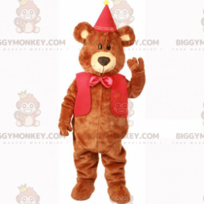 BIGGYMONKEY™ sød bjørnemaskotkostume med jakke og rød sløjfe - Bjørn maskot - BIGGYMONKEY_014984 - BiggyMonkey.com