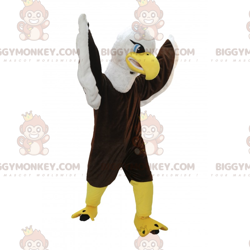Traje de mascote BIGGYMONKEY™ Olhos Azuis Marrom e Águia Branca Traje de mascote BIGGYMONKEY™ Olhos Azuis Marrom e Águia Branca