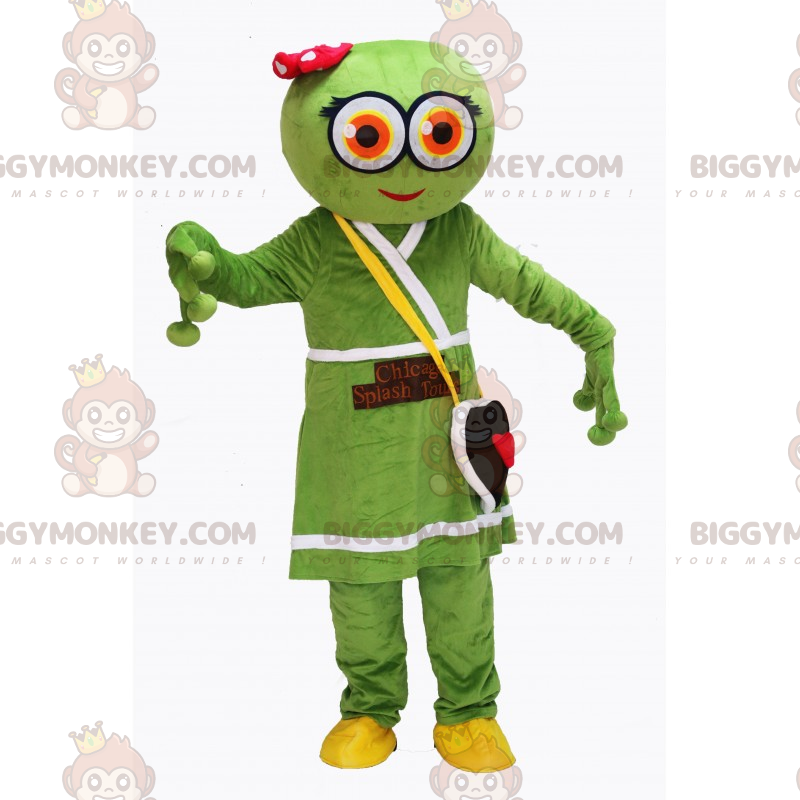 Alien BIGGYMONKEY™ Mascot Costume with Dress and Heart Bag -