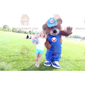 Disfraz de mascota Brown Teddy BIGGYMONKEY™ con overol azul -