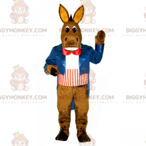 Traje de mascote Burro BIGGYMONKEY™ com jaqueta azul e gravata