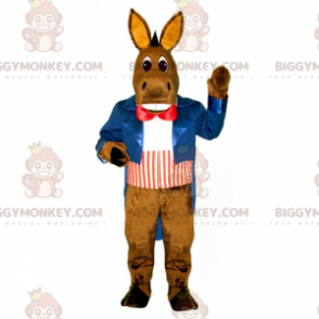 Æsel BIGGYMONKEY™ maskotkostume med blå jakke og rød sløjfe -