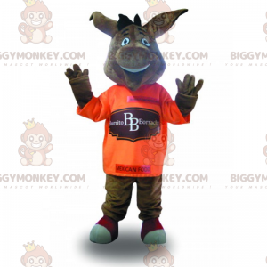Leende djur BIGGYMONKEY™ maskotdräkt med orange t-shirt -