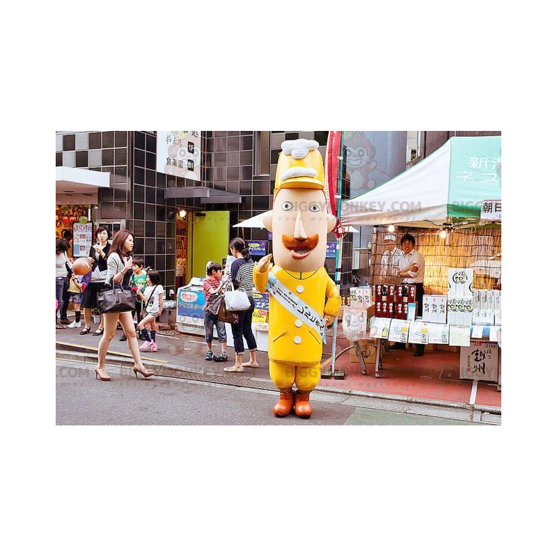 BIGGYMONKEY™ Mascottekostuum Besnorde man in geel uniform - BIGGYMONKEY™ Mascottekostuum Besnorde man in geel uniform -