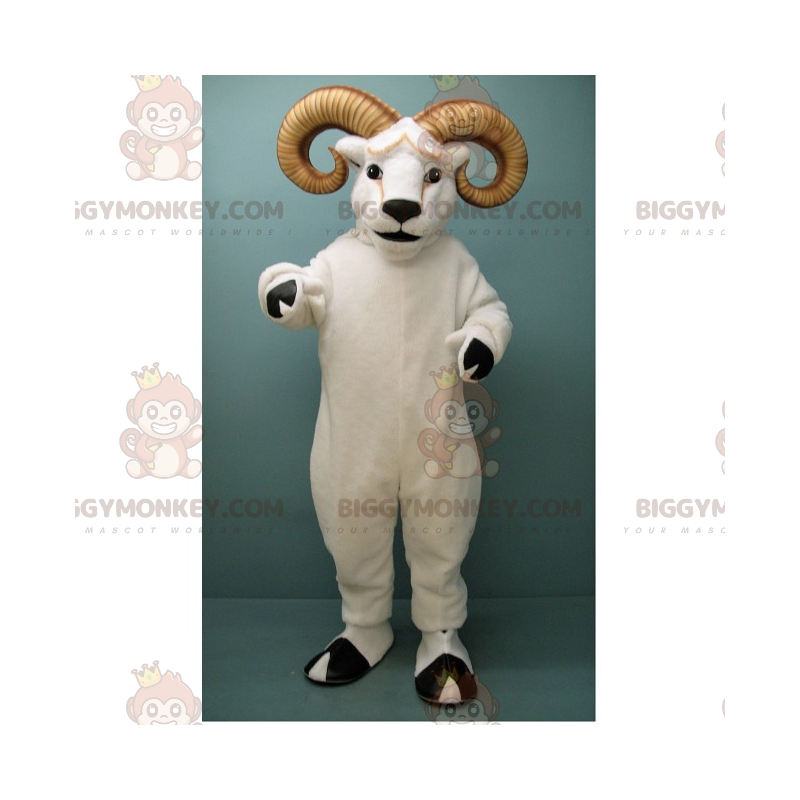 Costume da mascotte BIGGYMONKEY™ ariete bianco dalle corna Costume da mascotte BIGGYMONKEY™ ariete bianco dalle corna