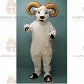 Costume de mascotte BIGGYMONKEY™ de bélier blanc aux grandes cornes - Mascottes Vache - BIGGYMONKEY_015113 - BiggyMonkey.com