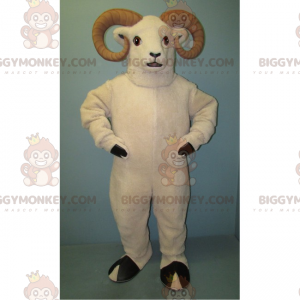 BIGGYMONKEY™ Maskottchen-Kostüm, Weißer Widder und Hellbraunes