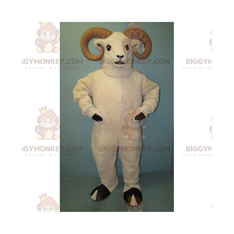 Valkoinen Ram ja Tan Horn BIGGYMONKEY™ maskottiasu - Valkoinen Ram ja Tan Horn BIGGYMONKEY™ maskottiasu -