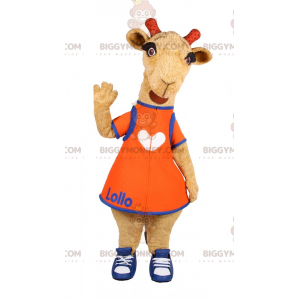 Biquette BIGGYMONKEY™ Mascot Costume with Orange Dress and