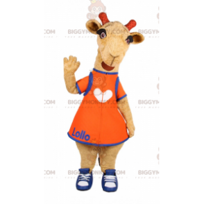 Biquette BIGGYMONKEY™ Mascot Costume with Orange Dress and