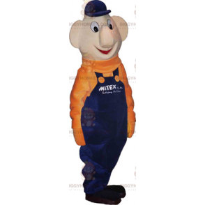 Στολή μασκότ Snowman BIGGYMONKEY™ με μπλε φόρμες και πορτοκαλί