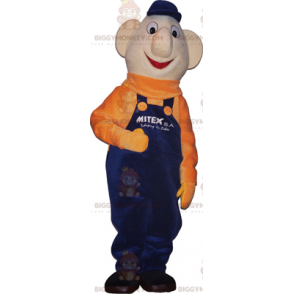 Στολή μασκότ Snowman BIGGYMONKEY™ με μπλε φόρμες και πορτοκαλί