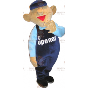Sneeuwman BIGGYMONKEY™ mascottekostuum met blauwe overall en