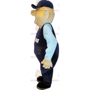 Snögubbe BIGGYMONKEY™ maskotdräkt med blå overall och keps - Maskot för män - BIGGYMONKEY_015145 - BiggyMonkey.com