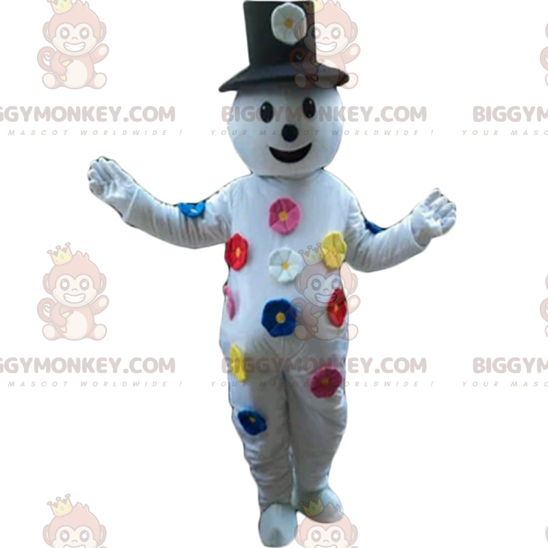 Στολή μασκότ Snowman BIGGYMONKEY™ με χρωματιστά λουλούδια - Ανθρώπινες Μασκότ - BIGGYMONKEY_015150 - BiggyMonkey.com