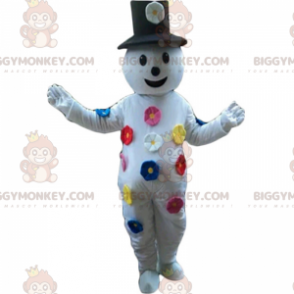 Schneemann BIGGYMONKEY™ Maskottchenkostüm mit bunten Blumen -