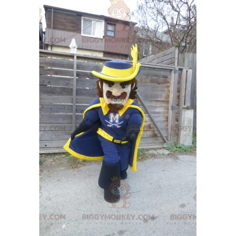 Blauwe en gele musketier BIGGYMONKEY™ mascottekostuum - Blauwe en gele musketier BIGGYMONKEY™ mascottekostuum -