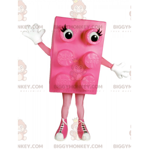 Pink lego brick BIGGYMONKEY™ mascot costume with basketball -