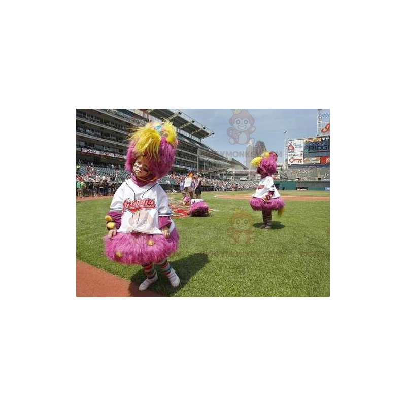 Alle harige roze en gele vogel BIGGYMONKEY™ mascottekostuum - Alle harige roze en gele vogel BIGGYMONKEY™ mascottekostuum -