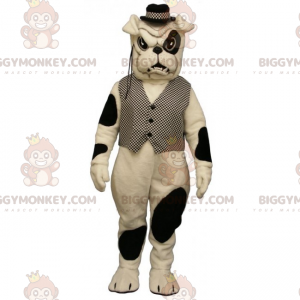BIGGYMONKEY™ täpläbulldogin maskottiasu, jossa takki ja hattu -