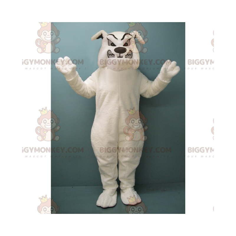 Tollwütige weiße Bulldogge BIGGYMONKEY™ Maskottchen-Kostüm - Tollwütige weiße Bulldogge BIGGYMONKEY™ Maskottchen-Kostüm -