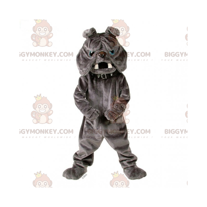 Traje de mascote de buldogue cinza BIGGYMONKEY™ com gola –