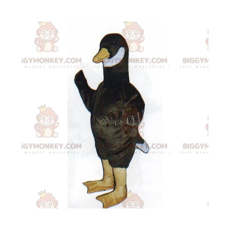 Costume de mascotte BIGGYMONKEY™ de canard noir a la queue Costume de mascotte BIGGYMONKEY™ de canard noir a la queue