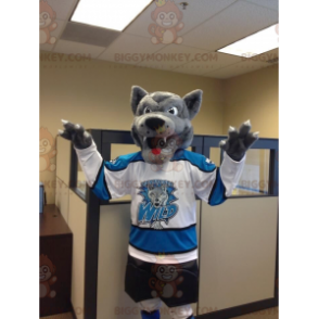 BIGGYMONKEY™ Mascot Costume Gray Wolf In Sportswear -