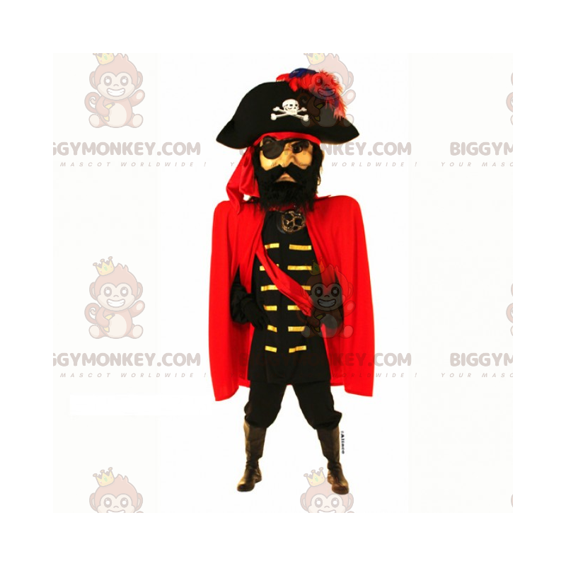 Costume de mascotte BIGGYMONKEY™ de capitaine pirate avec cape Costume de mascotte BIGGYMONKEY™ de capitaine pirate avec cape