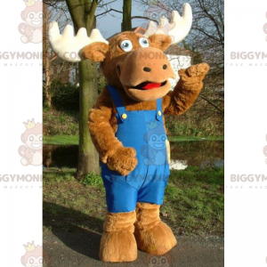 Caribou In Overalls Blue BIGGYMONKEY™ Mascot Costume -