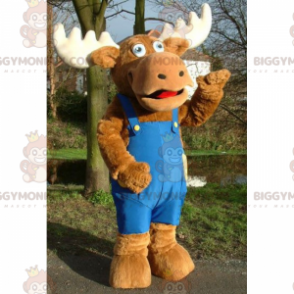 Caribou i overalls Blå BIGGYMONKEY™ maskotkostume - Hjort og doe-maskoter - BIGGYMONKEY_015233 - BiggyMonkey.com